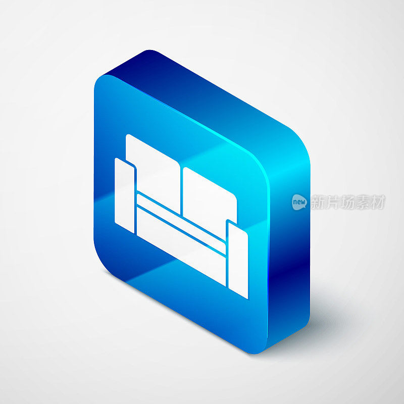 Isometric Cinema chair icon isolated on grey background. Blue square button. Vector